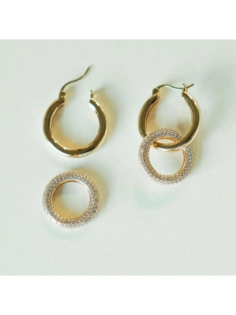 Chunky Double Hoop Drop Earrings | Removable Pave Crystal Interlocking Loops